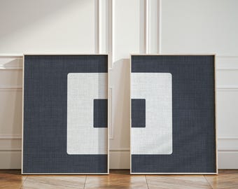 Set of 2 Dark Blue Modern Abstract Wall Art, 2-Piece Geometric Abstract Shapes Art Prints, Modern Wabi Sabi Diptych Posters