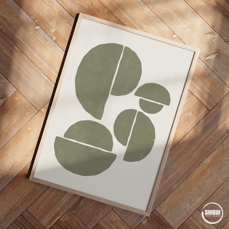 Sage Green Wabi Sabi Organic Shapes Art Poster, Sage Green Mid-Century Modern Home Decor Wall Art, Geometric Shapes Poster image 5