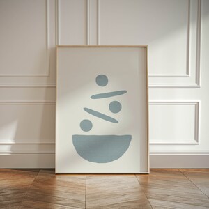 Póster de arte abstracto japonés, arte mural con formas orgánicas azules, impresión artística minimalista wabi sabi para decoración del hogar.