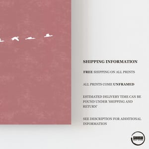 Flock of Geese Warm Pink Art Print, Modern Minimalist Japandi Birds Wall Art, Warm Home Decor Poster image 2