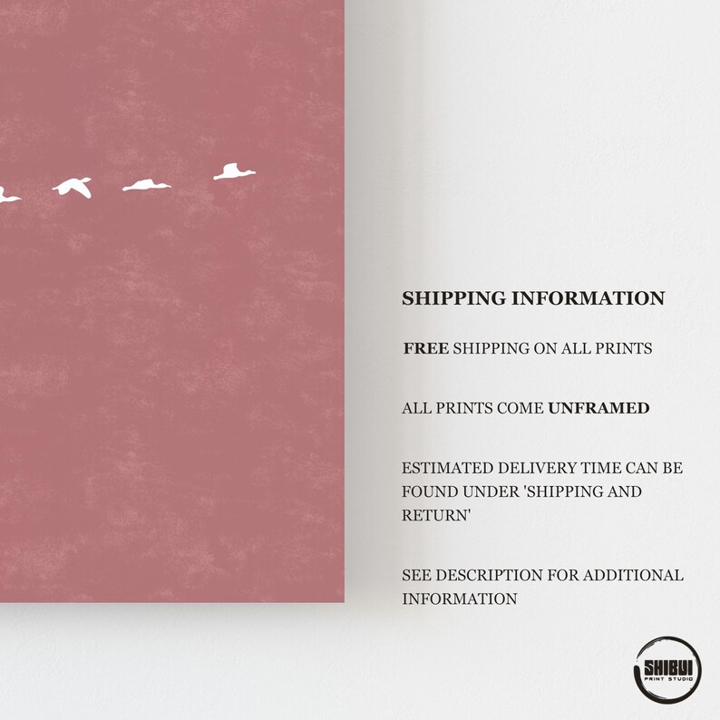 Flock of Geese Warm Pink Art Print, Modern Minimalist Japandi Birds Wall Art, Warm Home Decor Poster image 2