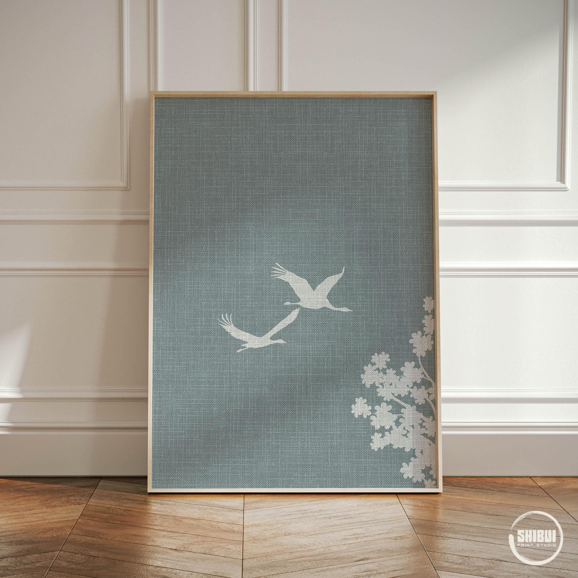 Japanese Triptych Crane Birds Wall Art, Set of 3 Natural Blue Modern ...