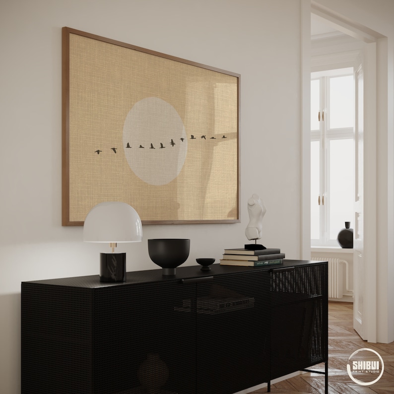 Flock of geese art print, can be printed in various sizes including XXL 70x100cm and 24x36 Inch.
