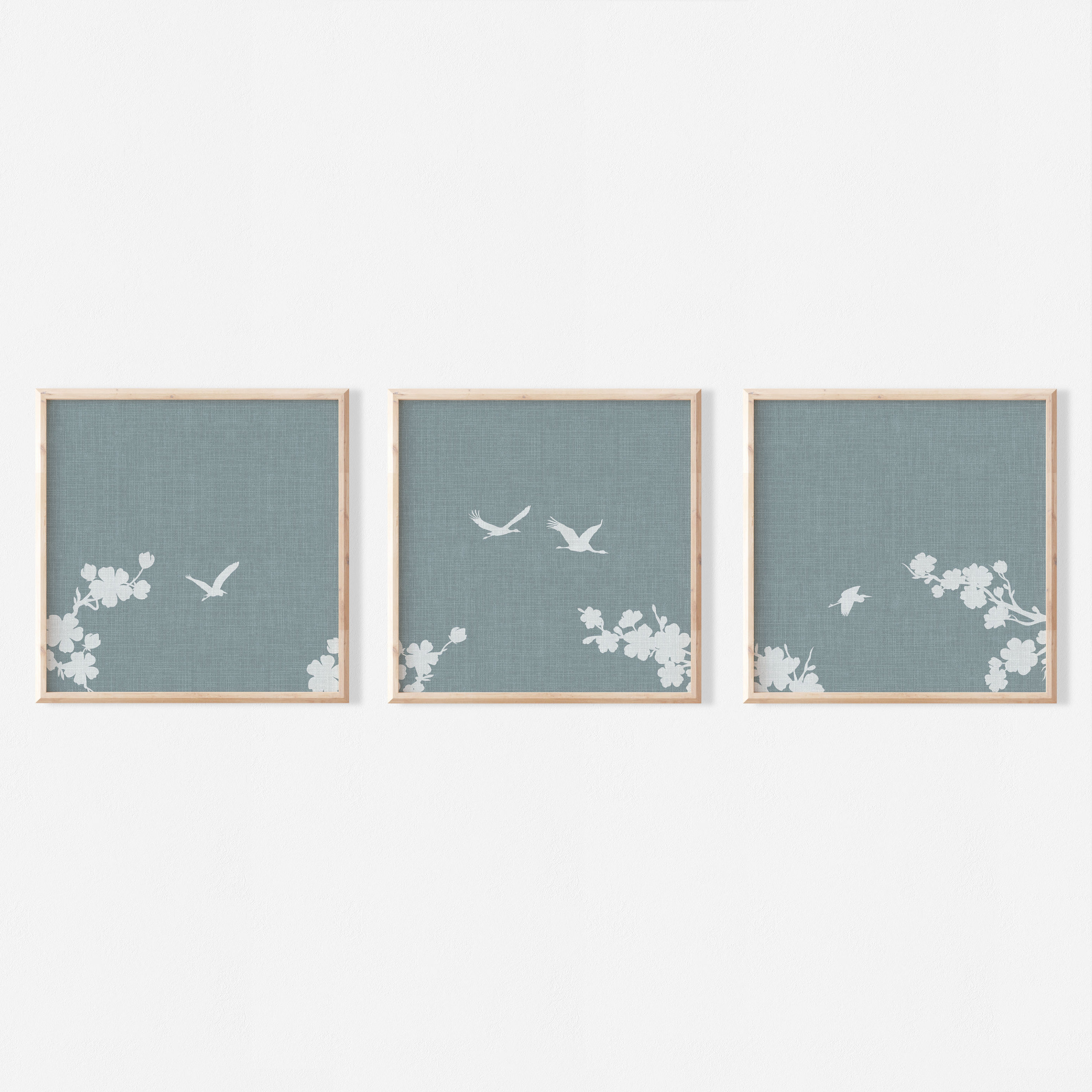 Japandi Wall Art Set of 3 Posters, Blue Modern Triptych Japanese Wall ...