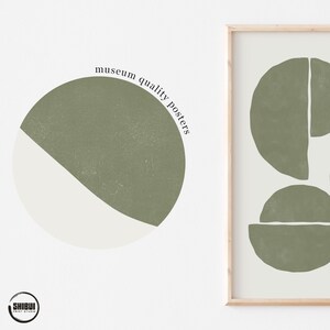 Sage Green Wabi Sabi Organic Shapes Art Poster, Sage Green Mid-Century Modern Home Decor Wall Art, Geometric Shapes Poster image 4