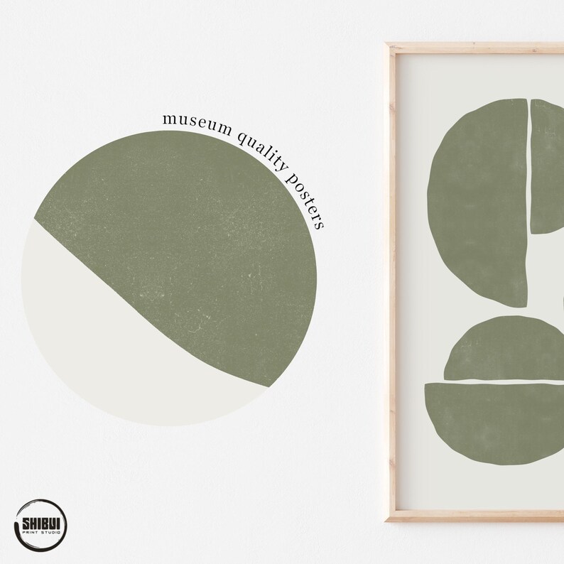 Sage Green Wabi Sabi Organic Shapes Art Poster, Sage Green Mid-Century Modern Home Decor Wall Art, Geometric Shapes Poster image 4