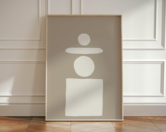 Poster d'arte beige, arte da parete giapponese minimalista, forme geometriche astratte, decorazione da parete, stampa artistica