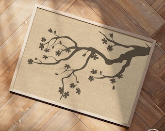 Japandi Cherry Blossom Wall Art, Sakura Branch Horizontal Neutral Modern Poster, Japanese Wabi Sabi Home Decor, Art Poster