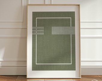 Arte da parete moderna in stile giapponese verde salvia, design astratto scandinavo, poster geometrico verde salvia scuro