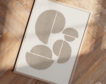 Japandi Wabi Sabi Minimalist Taupe Poster, Beige Ivory Mid-Century Nordic Abstract Geometric Wall Decor, Art Print