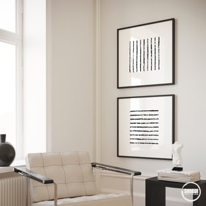Set di 2 poster Japandi Wabi Sabi Black Lines, dittico quadrato minimalista in stile Mid-Century Modern, stampe artistiche