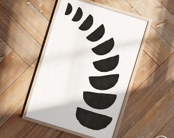Póster de arte mural con cuencos abstractos negros cálidos, estilo wabi sabi japonés, decoración de pared minimalista y relajante de mediados de siglo, impresión artística.