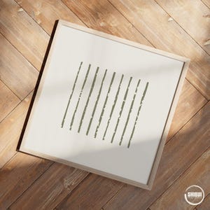 Poster quadrato Japandi Wabi Sabi con linee verdi astratte, decorazione da parete minimalista Hygge di metà secolo con colori naturali, stampa artistica