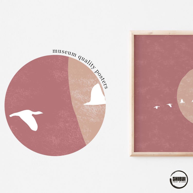 Flock of Geese Warm Pink Art Print, Modern Minimalist Japandi Birds Wall Art, Warm Home Decor Poster image 4