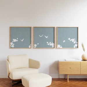 Japandi Wall Art Set of 3 Posters, Blue Modern Triptych Japanese Wall ...