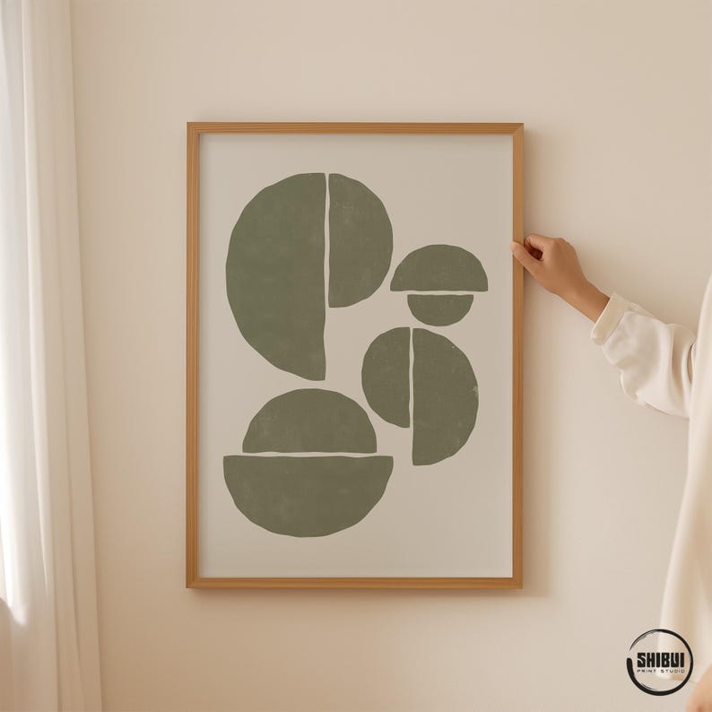 Sage Green Wabi Sabi Organic Shapes Art Poster, Sage Green Mid-Century Modern Home Decor Wall Art, Geometric Shapes Poster image 6