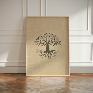 Tree of Life Sepia Art Print – Modern Minimalistic Wall Art Poster for Mindfulness, Yoga Studio, Meditation Room, Spiritual Home Decor