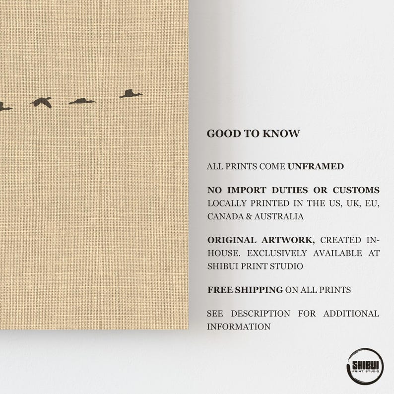 Full Moon Flock of Birds Horizontal Art Poster, Beige Minimalistic Japandi Wall Art, also available XXL 100x70 cm 24x36 Inch image 3