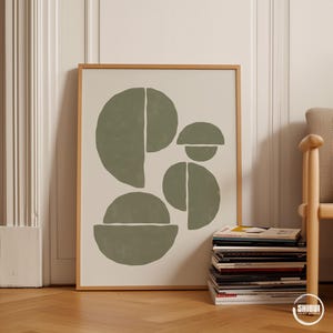 Sage Green Wabi Sabi Organic Shapes Art Poster, Sage Green Mid-Century Modern Home Decor Wall Art, Geometric Shapes Poster image 7