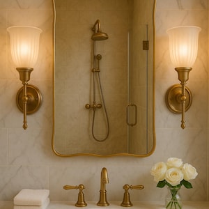 Elegante specchio ad arco in ottone massiccio per ingresso - Design moderno asimmetrico per ufficio o arredamento per la casa, regalo perfetto per nuovi proprietari di casa, matrimoni