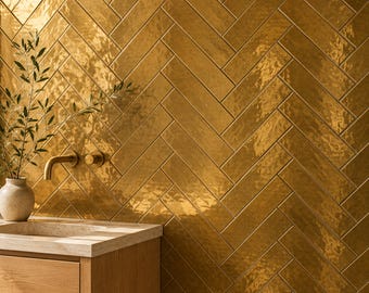Solid Brass Zellige Tile, Handmade Brass Wall Tile, Luxury Kitchen & Bathroom Backsplash