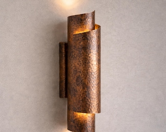 Handmade Hammered Copper Wall Sconce, Modern Rustic Wall Light Fixture, Sculptural Copper Lighting, Entryway Hallway Sconce