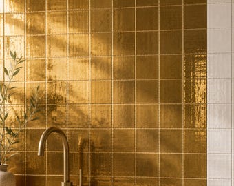 Solid Brass Zellige Tile, Handmade Brass Wall Tile, Luxury Kitchen & Bathroom Backsplash, Unlacquered Brass Tile
