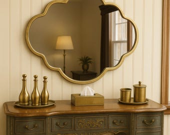 Artisanal Cloud-Shaped Brass Vanity Mirror - Handmade Moroccan Wavy Wall Decor for Bathroom & Entryway