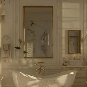 Antique Solid Brass Powder Room Rectangular Wall Mirror: Handmade Luxury Bathroom Decor, Boho Entryway Frame