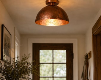 Gehämmerte Kupfer Unterputz Deckenleuchte | Handgefertigte rustikale Bauernhaus Leuchte | Moderne Kupferkuppel