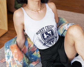 Horny Chicks University! Dare To Wear Gag Funny Women&#39;s Ideal Racerback Tank
