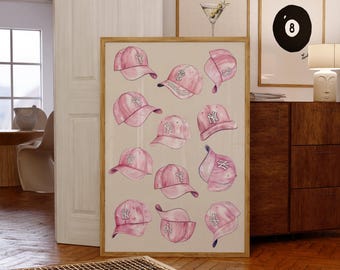 Arte de pared estético con sombreros rosados de Nueva York / Decoración de apartamentos / Impresión digital / Arte de pared moderno imprimible / Impresión artística de descarga instantánea / Arte de pared de Nueva York