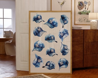 Arte de pared estético con sombreros de Nueva York / Decoración de apartamentos / Impresión digital / Arte de pared moderno imprimible / Póster de arte de descarga instantánea / Arte de pared de Nueva York