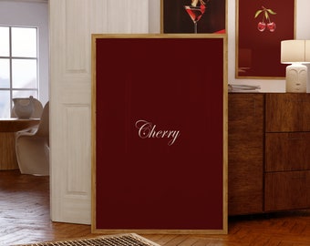 Conjunto estético rojo cereza de dos impresiones de arte / Apartamento Deco / Póster de moda imprimible / Póster de arte de descarga instantánea / Arte de pared coqueta
