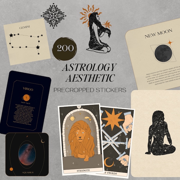 ASTROLOGY AESTHETIC Celestial Zodiac Tarot Card Digital stickers, Goodnotes digital sticker book, iPad planner stickers, Horoscope stickers