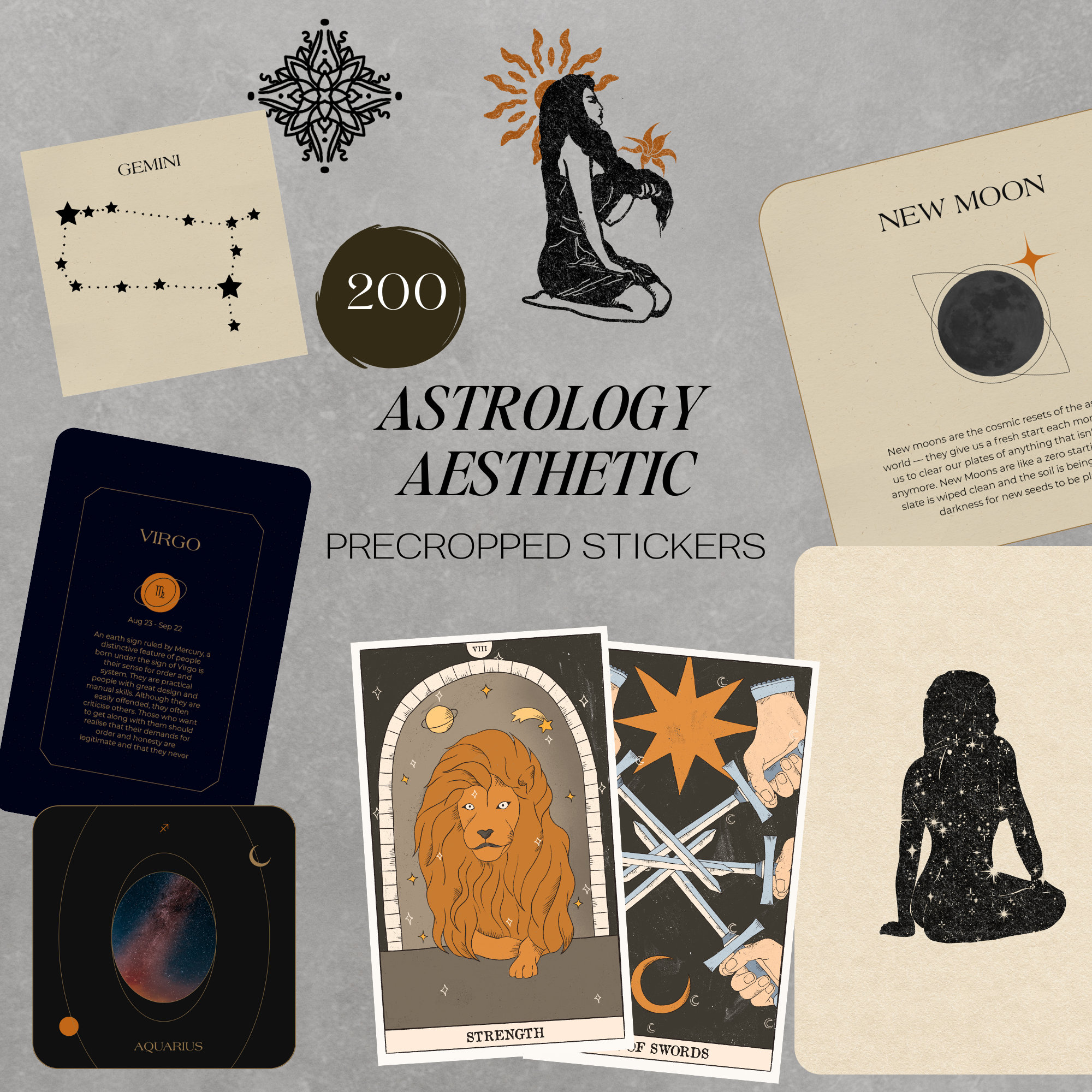 50 PCS Astrology Stickers,Zodiac Celestial Stickers for Water Bottles  Laptops Scrapbooks Skateboards Phone,Vintage Aesthetic Magic Stickers Gifts  for