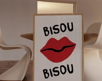 Bisou Kiss Arte de pared estético / Decoración de apartamentos / Impresión digital / Arte de pared de moda imprimible / Cartel de arte de descarga instantánea / Impresión femenina