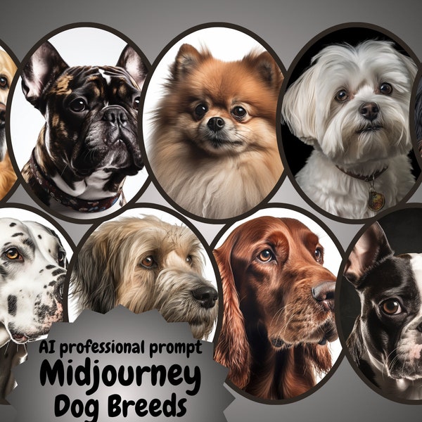 AI Art, Professional Midjourney Prompt for Realistic Dog Photographs of any Breed, Commercial Use, +Free Midjourney guide
