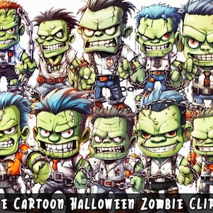 20 Clipart de zombies para niños Dibujos animados de Halloween Zombies Clipart & Ghouls Living Dead Lindos personajes divertidos Gráficos PNG JPG