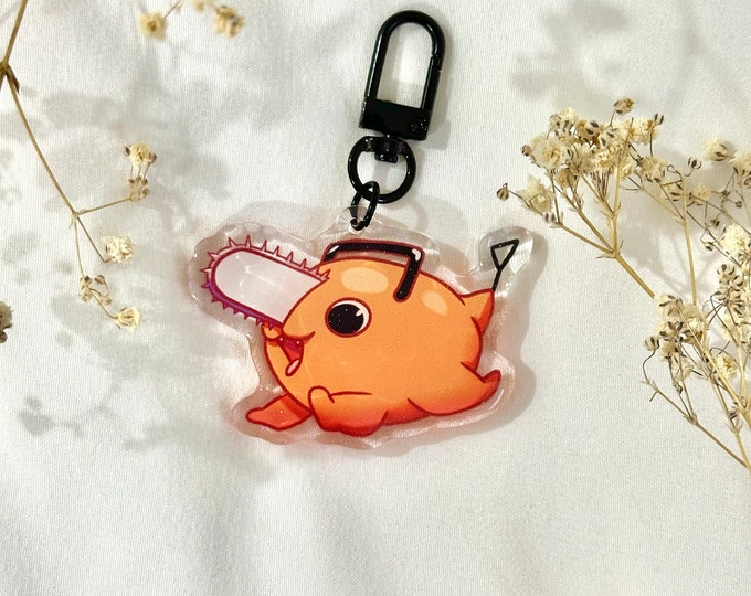 Chain anime dog, chain devil, orange, cute, kawaii, epoxy glitter keychain