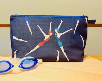 Große Kosmetiktasche "Elegante Schwimmerinnen", blau (Gr.L)