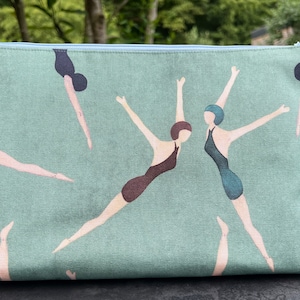 Large cosmetic bag "Elegant Swimmers", sage green (size L)