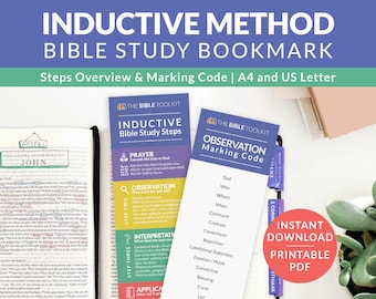 Printable inductive Bible study bookmark, Scripture color code legend, Christian resources daily devotional tool, church ministry printables