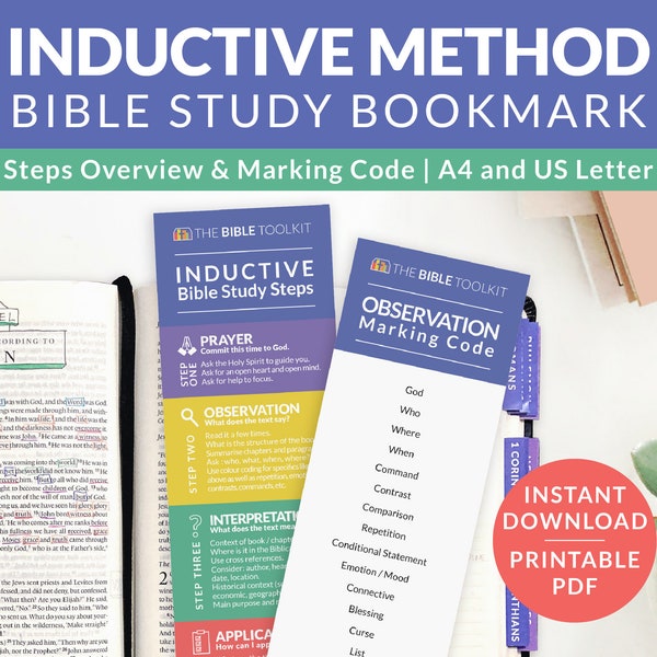 Printable inductive Bible study bookmark, Scripture color code legend, Christian resources daily devotional tool, church ministry printables