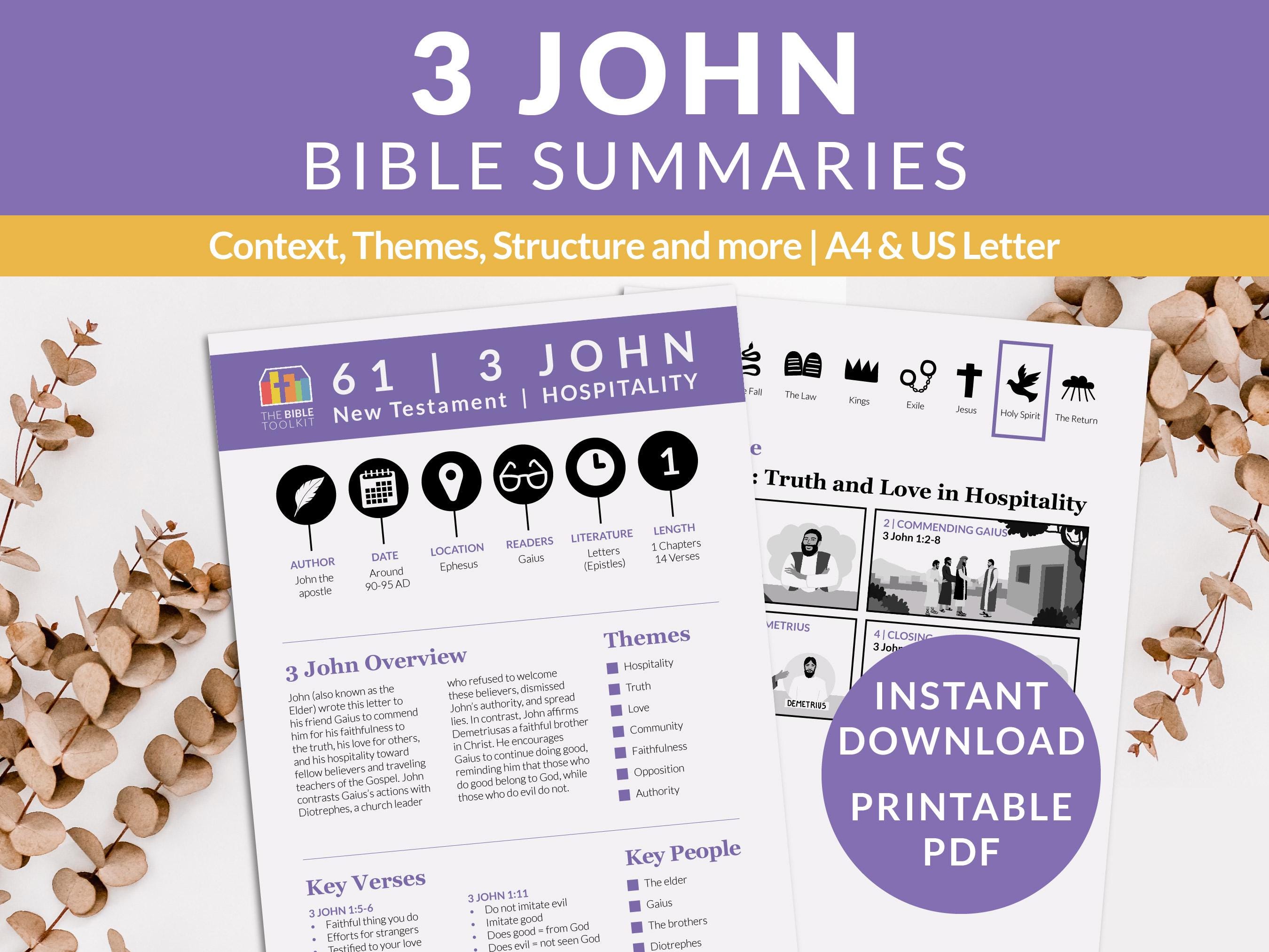 3 John Bible Book Summary Printable New Testament Bible Study Guide ...