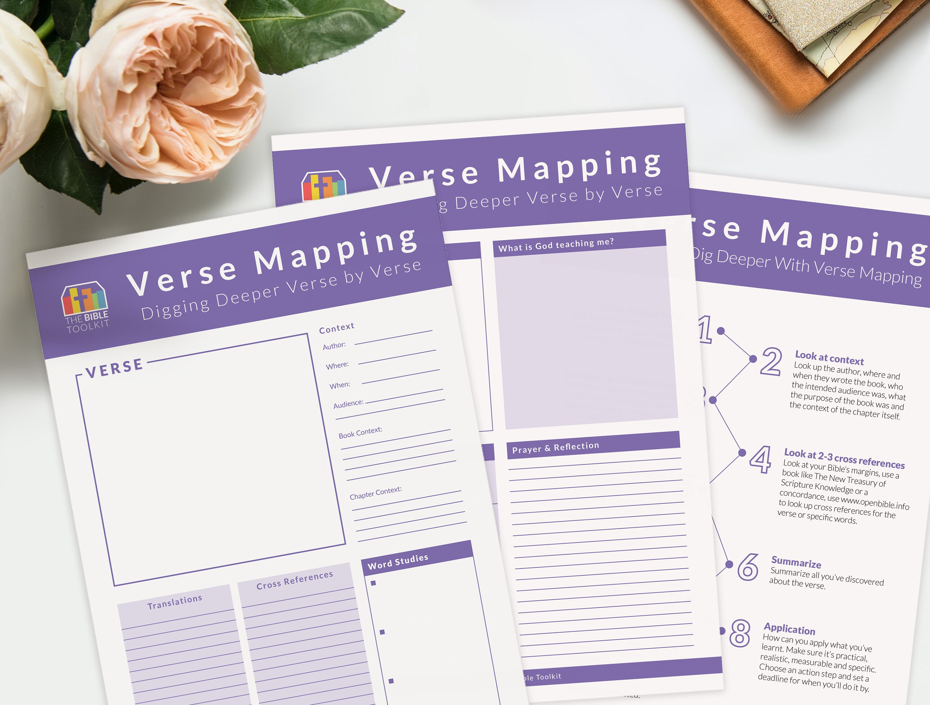 Purple Bible Verse Mapping Template Printable, Bible Study Guide ...