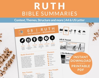 Ruth printable Bible summary cheat sheet, Old Testament Books of the Bible breakdown, Christian inductive study, Daily devotional guide