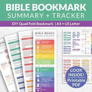 Druckbare Bücher der Bibel Lesezeichen und Lese-Tracker Checklistenbroschüre, Schriftstudienblätter, Ressourcen für visuellen christlichen Dienst