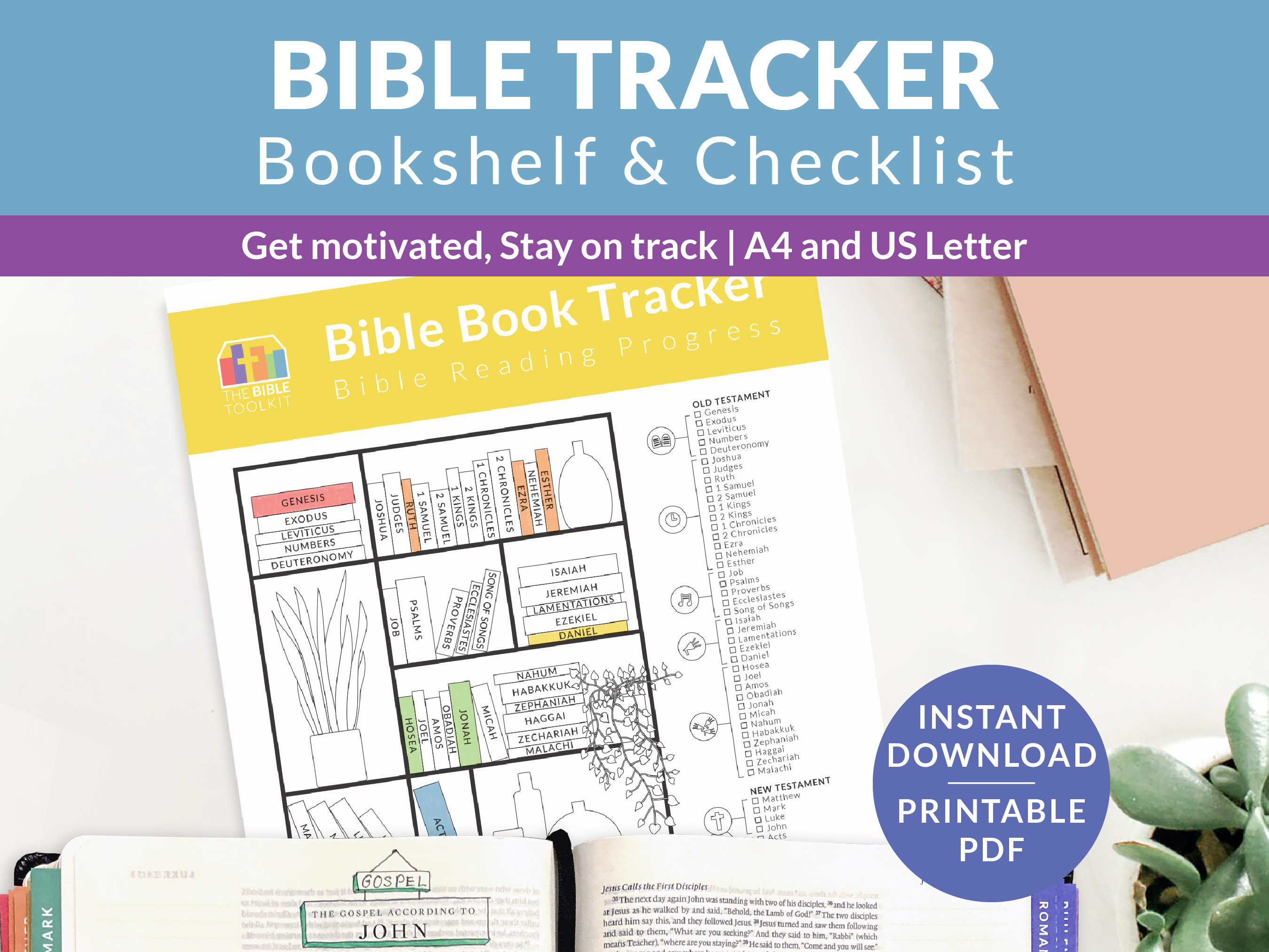 Bible Reading Tracker Printable, Books of the Bible Bookshelf Tracker ...