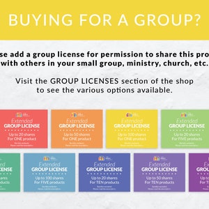 May include: A graphic showing different group license options for sharing a product with others. The options include up to 20, 50, 100 shares for one, five, or ten products. The text "Extended Group License" is displayed on each option.